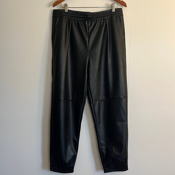 H by Halston Pants - H Halston Faux Leather Jogger Pants Size L Black High Rise Pockets Pull-On Waist